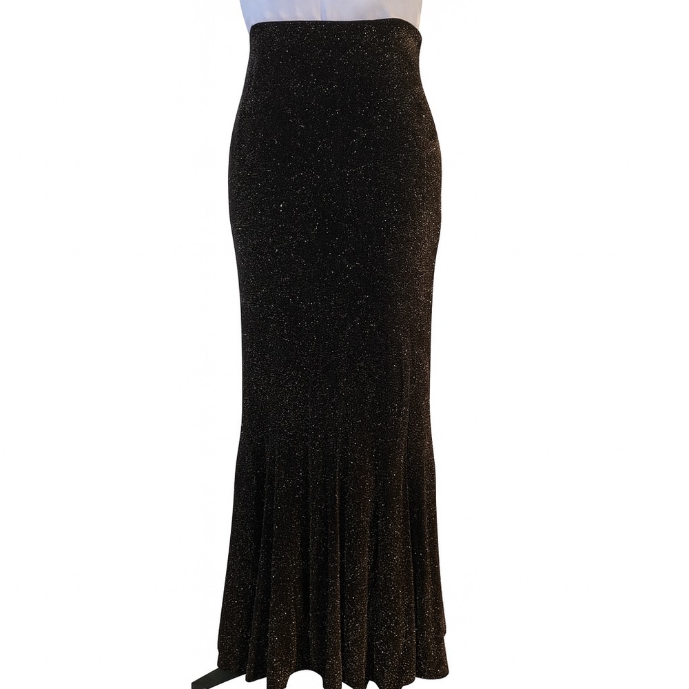 Black & Gold Glitter Mermaid Maxi-Stretch Elastic Skirt-New, Size 8 (Fits 10/L)